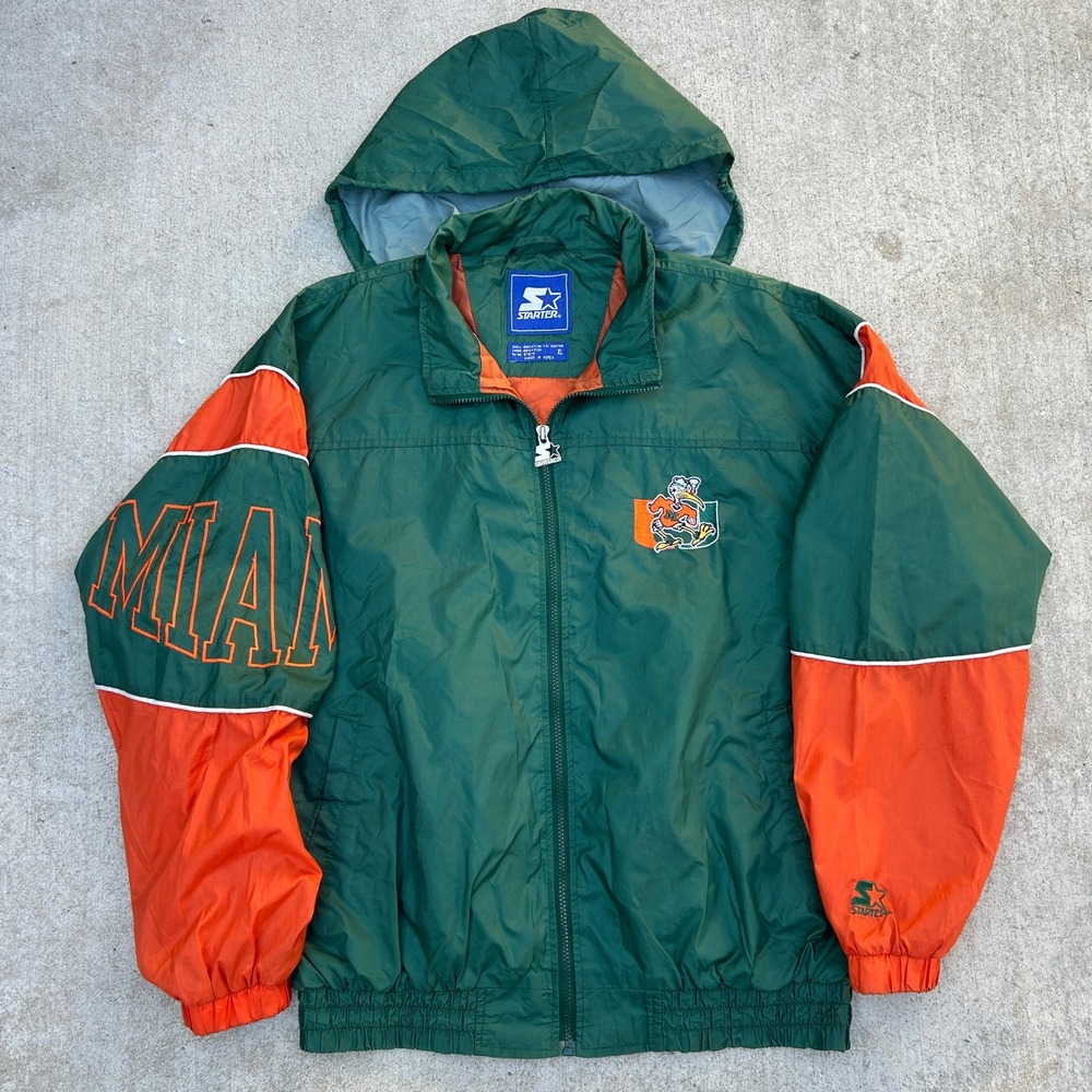 Starter Miami Hurricanes Jacket XL Green Orange Vintage 90s Windbreaker Full Zip